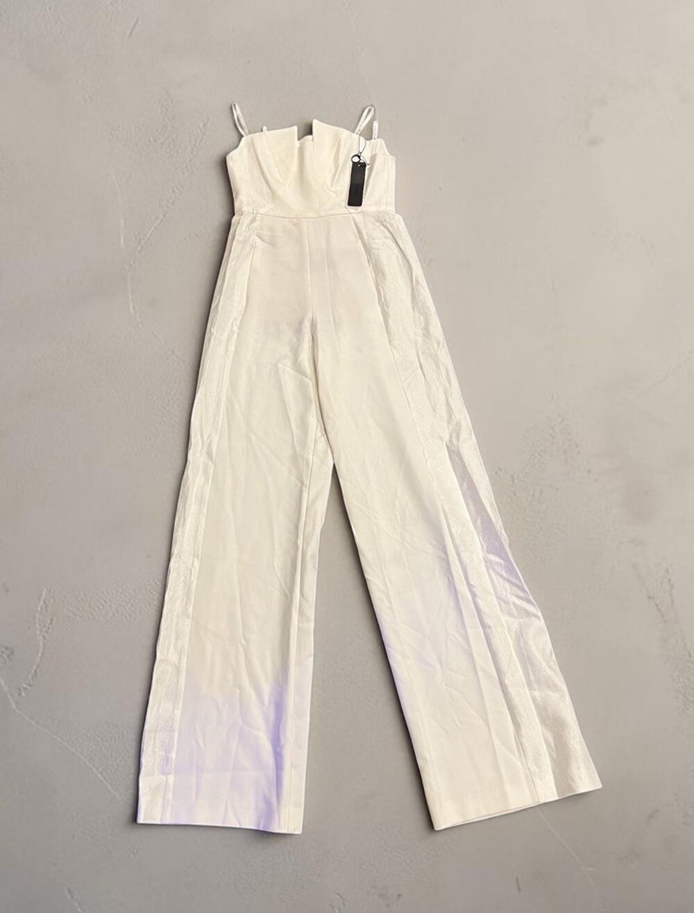NWT Black Halo Lena Strapless Jumpsuit White Size 4 Notched Wide Leg Evening